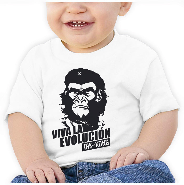 Ropa: Playera Bebé Viva La Evolución INK KONG Humor Animales