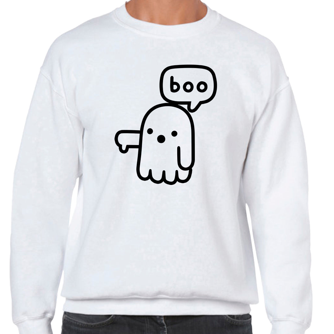 Ropa: Sudadera Unisex diseño de fantasma, buu, ilustracion, miedo, terror, cute Ilustracion Humor