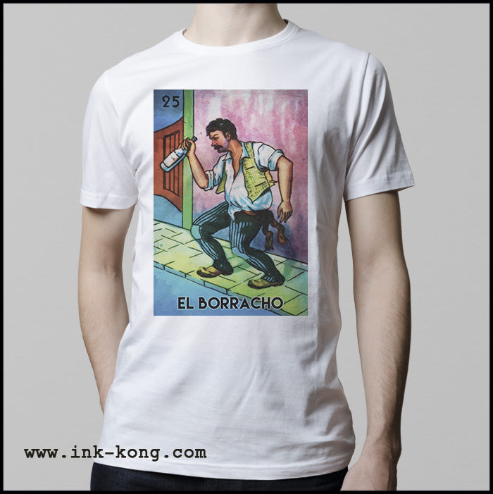 Ropa: Playera Unisex Diseños divertidos de juegos mexicanos, La Lotería y El borracho Ilustración Humor