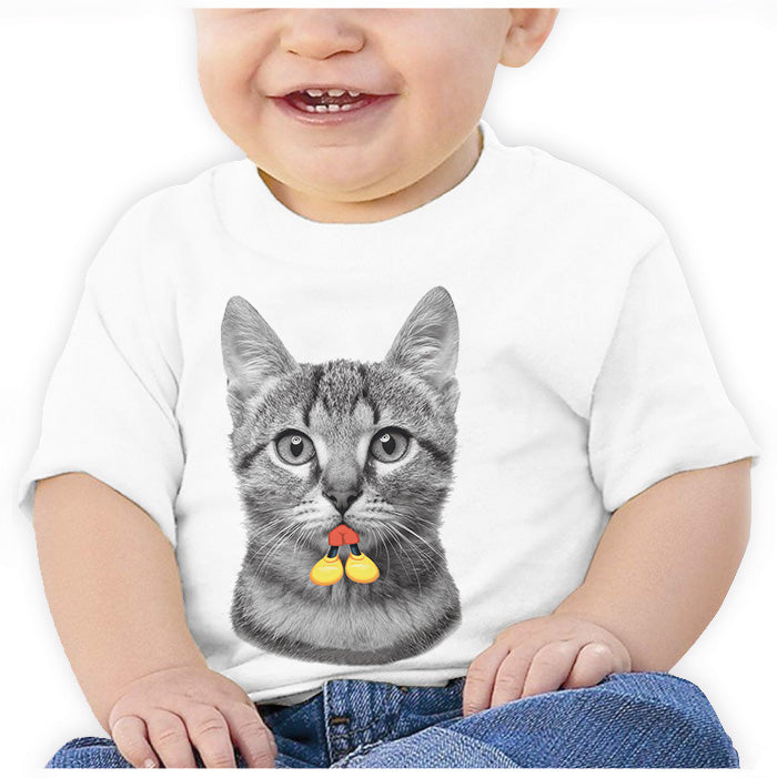 Ropa: Playera Bebé Gato comiendo a Mickey Personajes Fotografía