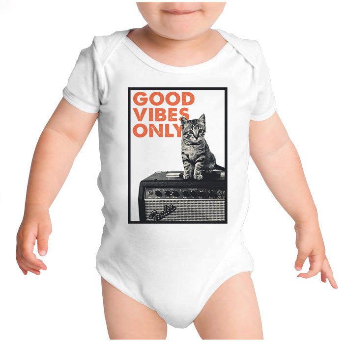 Ropa: Pañalero Body Bebé Good vibes only, música y gatos. Animales Música