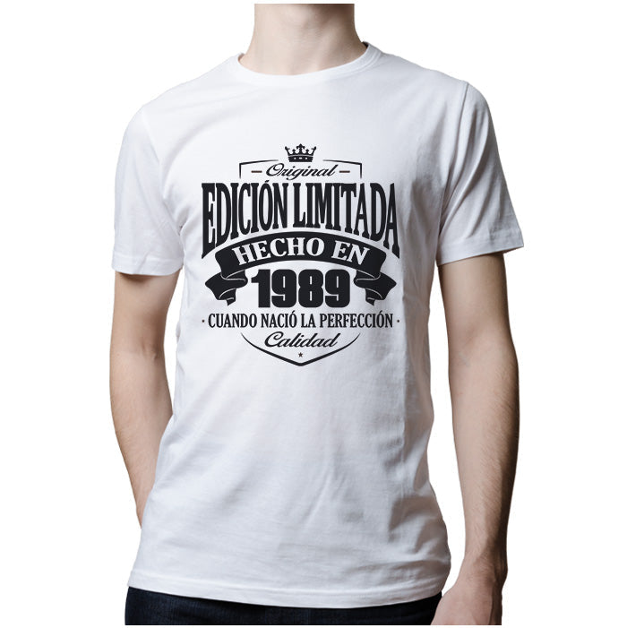 Ropa: Playera Unisex Diseños de 1989, cumpleaños, hecho en y año de nacimiento. Ilustración Frases