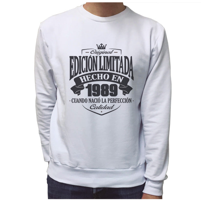 Ropa: Sudadera Unisex Diseños de 1989, cumpleaños, hecho en y año de nacimiento. Ilustración Frases