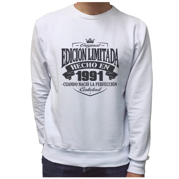 Ropa: Sudadera Unisex Diseños de 1991, cumpleaños, hecho en y año de nacimiento. Ilustración Frases