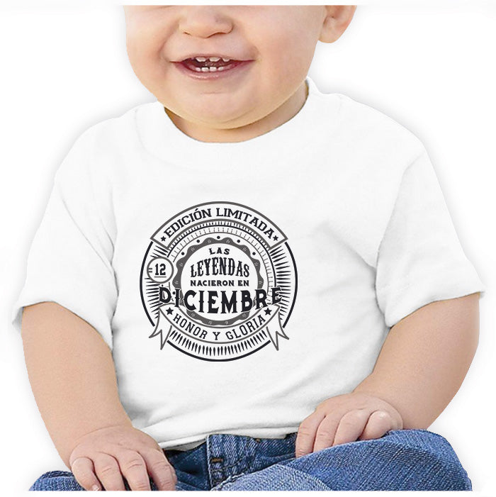 Ropa: Playera Bebé Diseños de Diciembre y Mes de cumpleaños Ilustración Frases