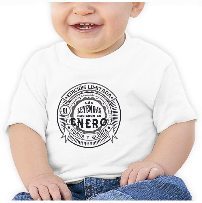 Ropa: Playera Bebé Diseños de Enero y Mes de cumpleaños Ilustración Frases