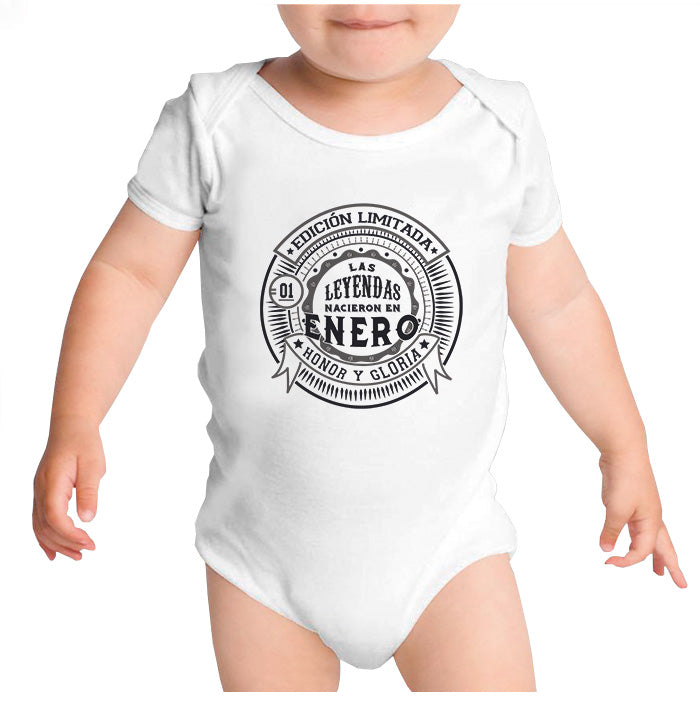Ropa: Pañalero Body Bebé Diseños de Enero y Mes de cumpleaños Ilustración Frases