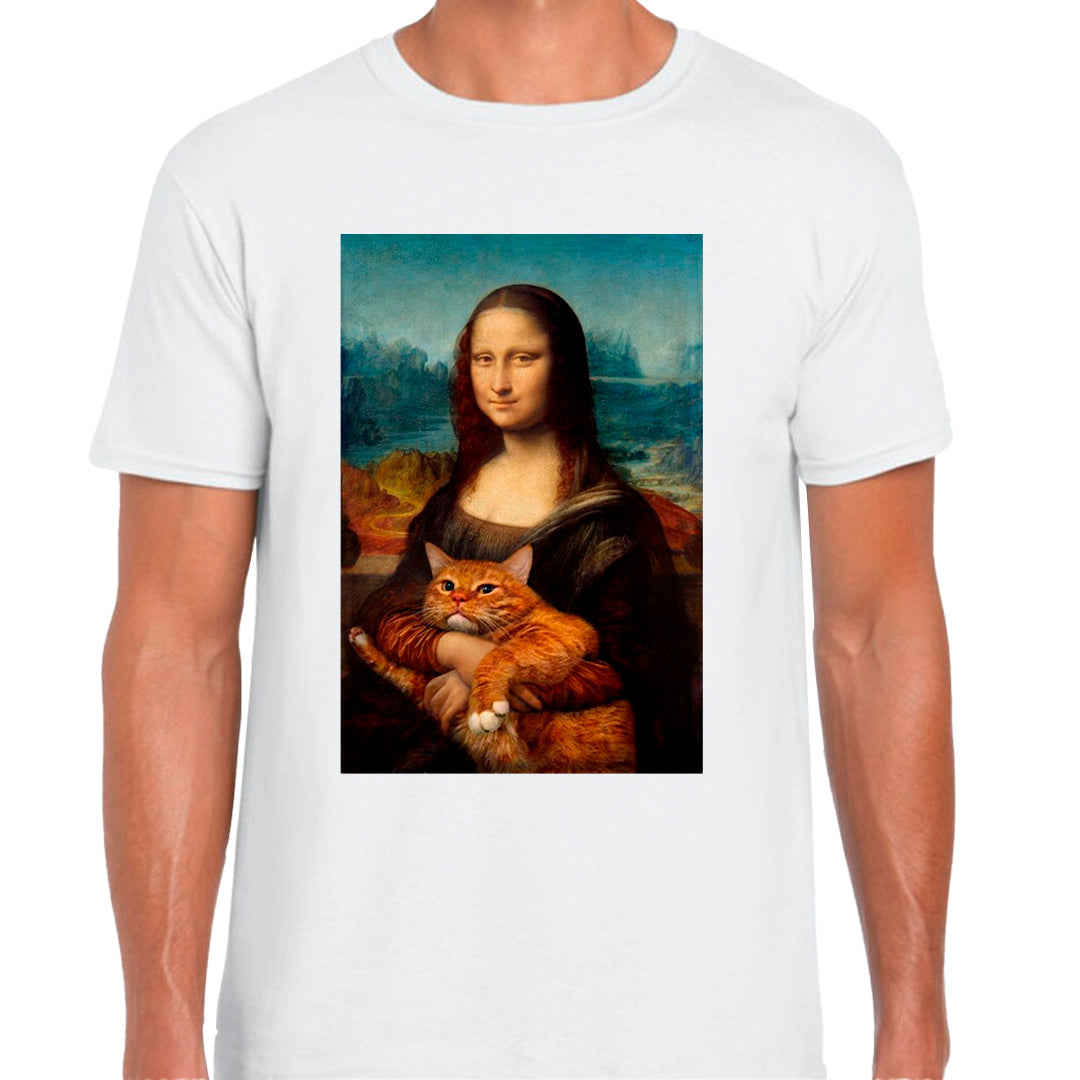 Ropa: Playera Unisex diseño de mona lisa, cat, gato, leonardo da vinci Ilustracion Humor