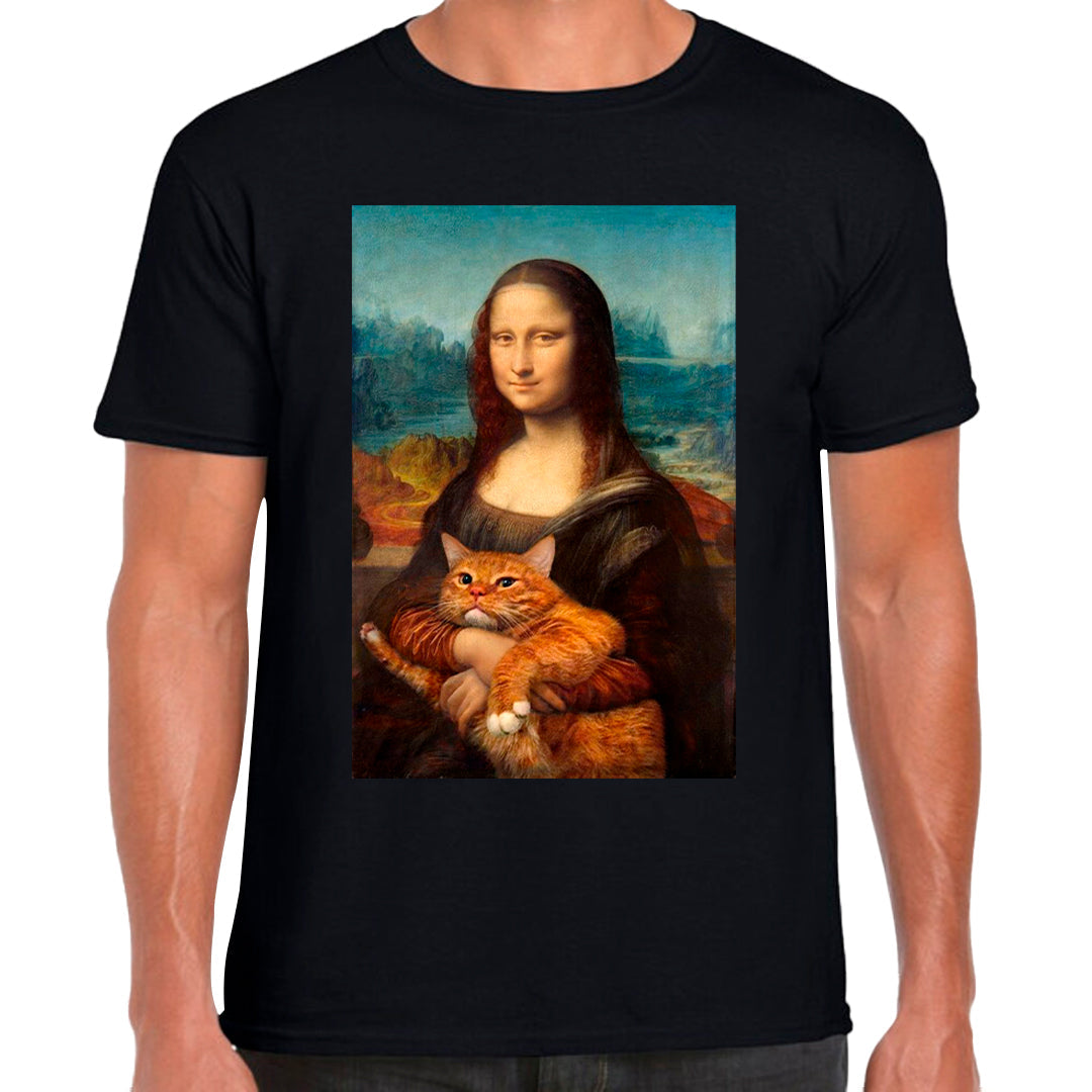 Ropa: Playera Unisex diseño de mona lisa, cat, gato, leonardo da vinci Ilustracion Humor