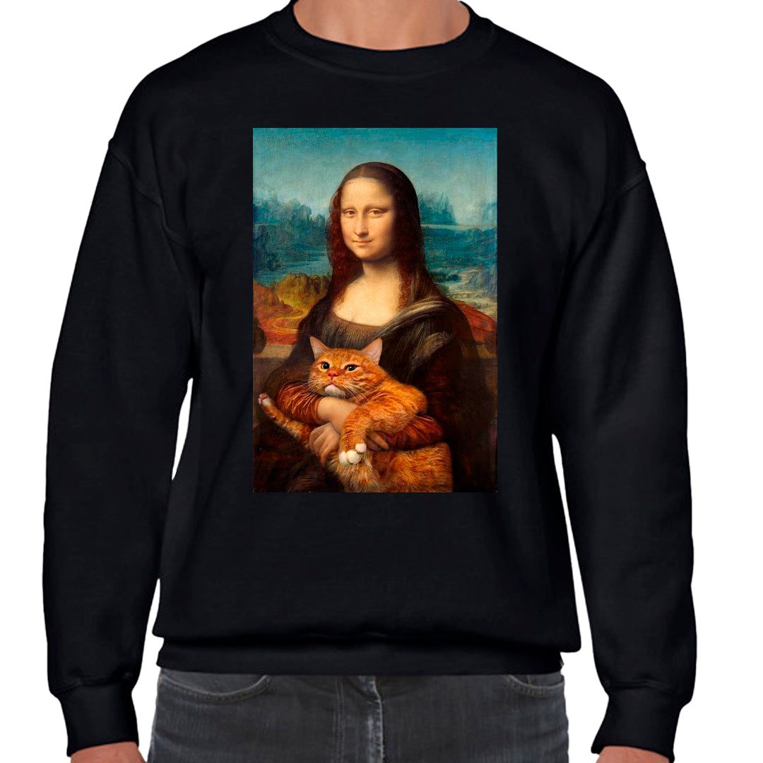 Ropa: Sudadera Unisex diseño de mona lisa, cat, gato, leonardo da vinci Ilustracion Humor