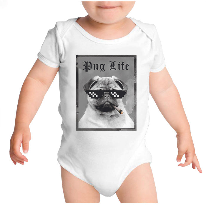 Ropa: Pañalero Body Bebé Diseños de pugs, perros, pug life, thug life, vida de cholo. Fotografía Animales