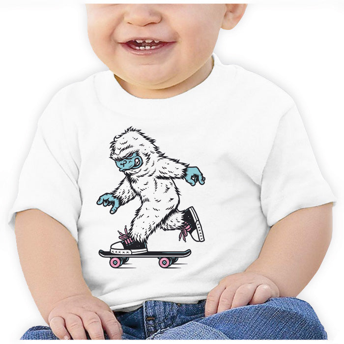 Ropa: Playera Bebé skate, hombre de las nieves yeti Humor Personajes