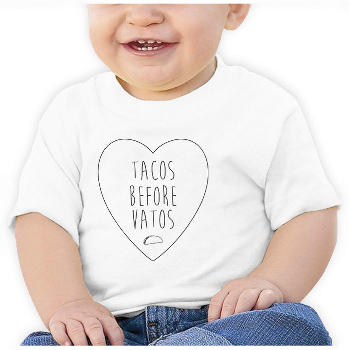 Ropa: Playera Bebé Diseños de tacos before vatos, frases divertidas y tacos. Ilustración Moda