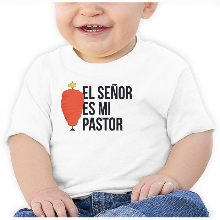 Ropa: Playera Bebé Diseños de frases divertidas, tacos, pastor, tacos de pastor en México. Ilustración Humor