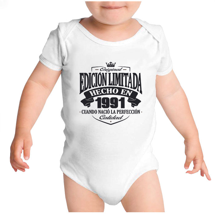 Ropa: Pañalero Body Bebé Diseños de 1991, cumpleaños, hecho en y año de nacimiento. Ilustración Frases