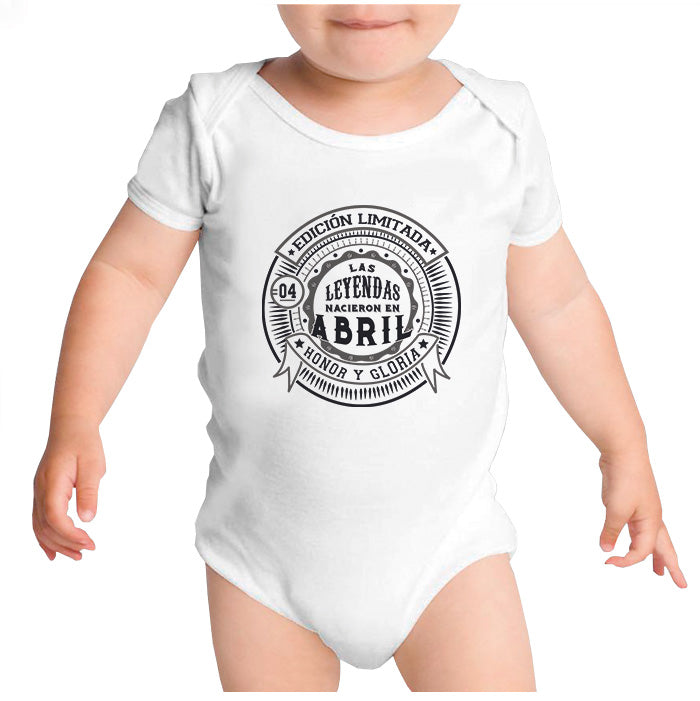 Ropa: Pañalero Body Bebé Diseños de Abril y Mes de cumpleaños Ilustración Frases