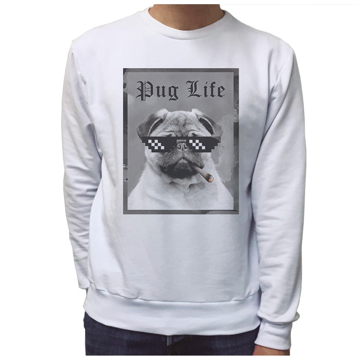 Ropa: Sudadera Unisex Diseños de pugs, perros, pug life, thug life, vida de cholo. Ilustración Animales