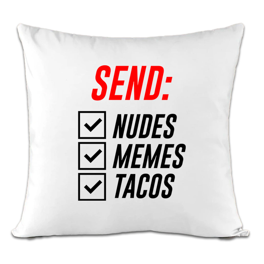 Accesorios: Cojín Decorativo diseño de send, nudes, memes, tacos, risa Ilustracion Humor
