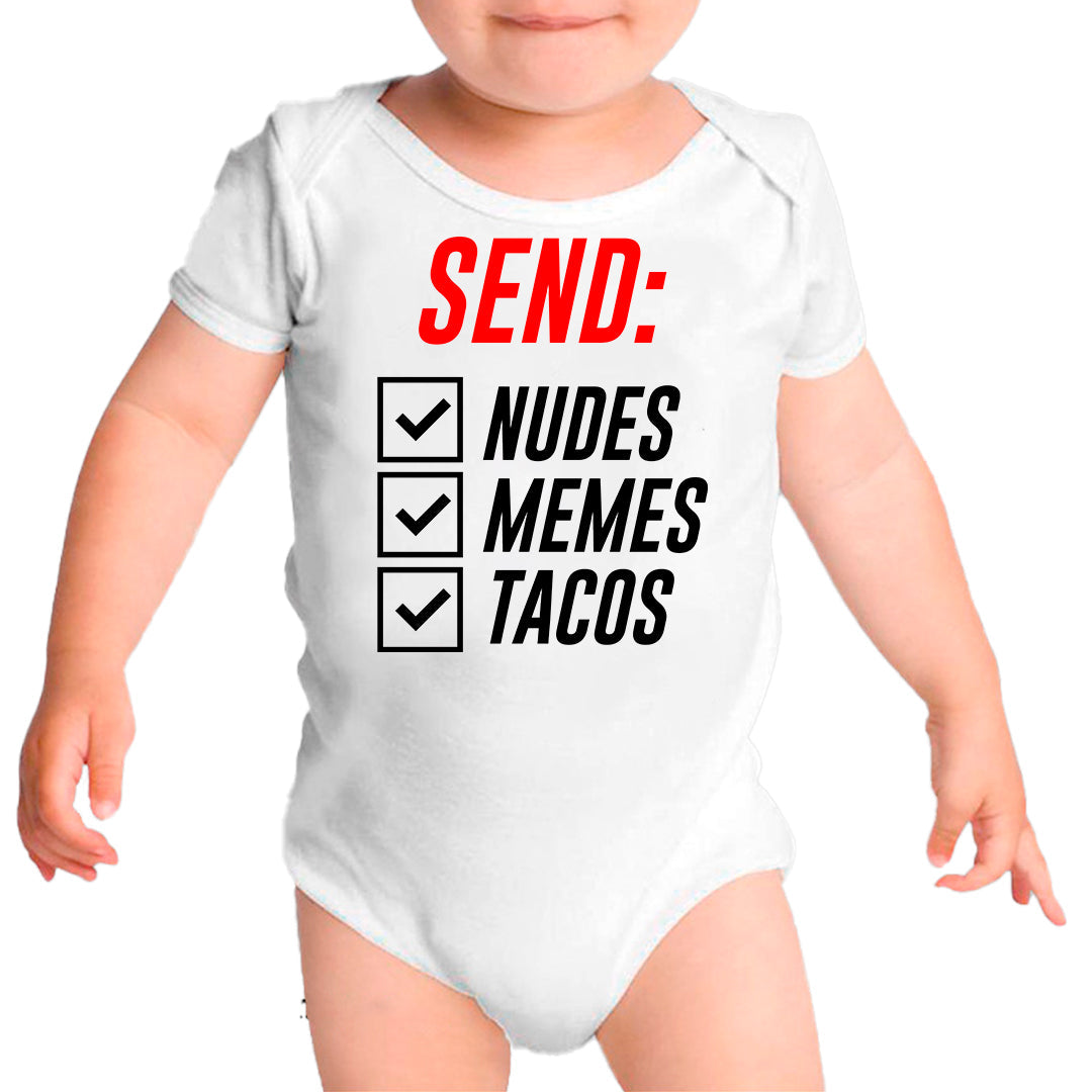Ropa: Pañalero Body Bebé diseño de send, nudes, memes, tacos, risa Ilustracion Humor