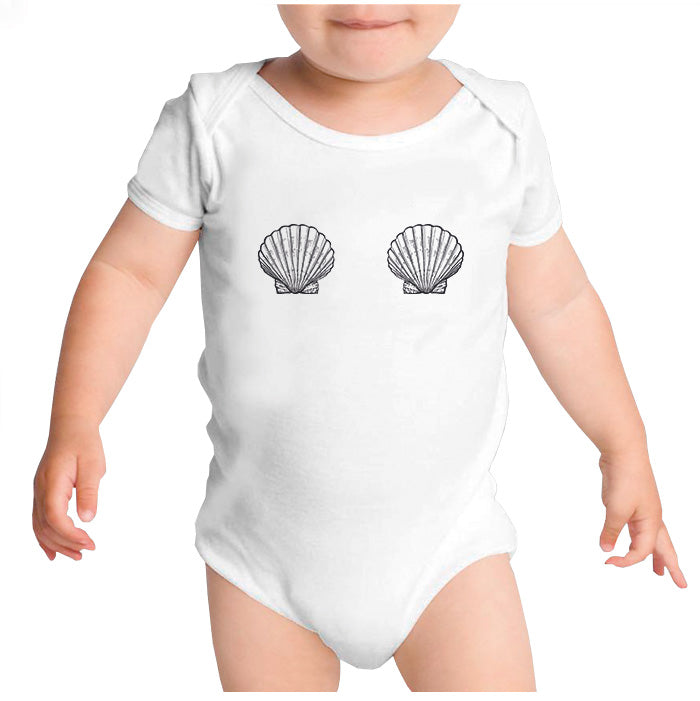 Ropa: Pañalero Body Bebé Diseños de sirenas y conchas de mar. Ilustración Moda