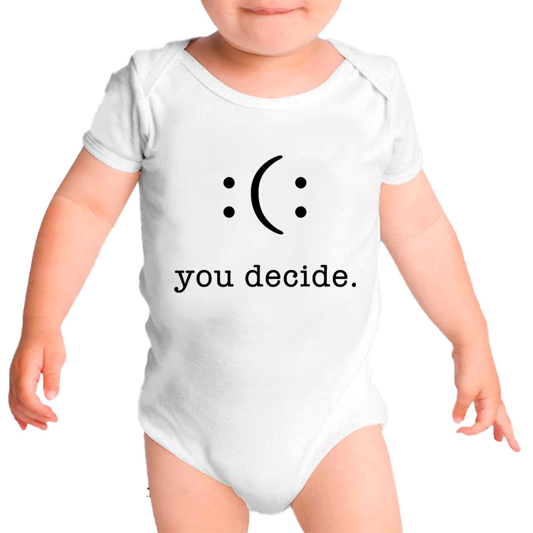 Ropa: Pañalero Body Bebé diseño de playera, tu desicion, carita, decide Ilustracion Humor